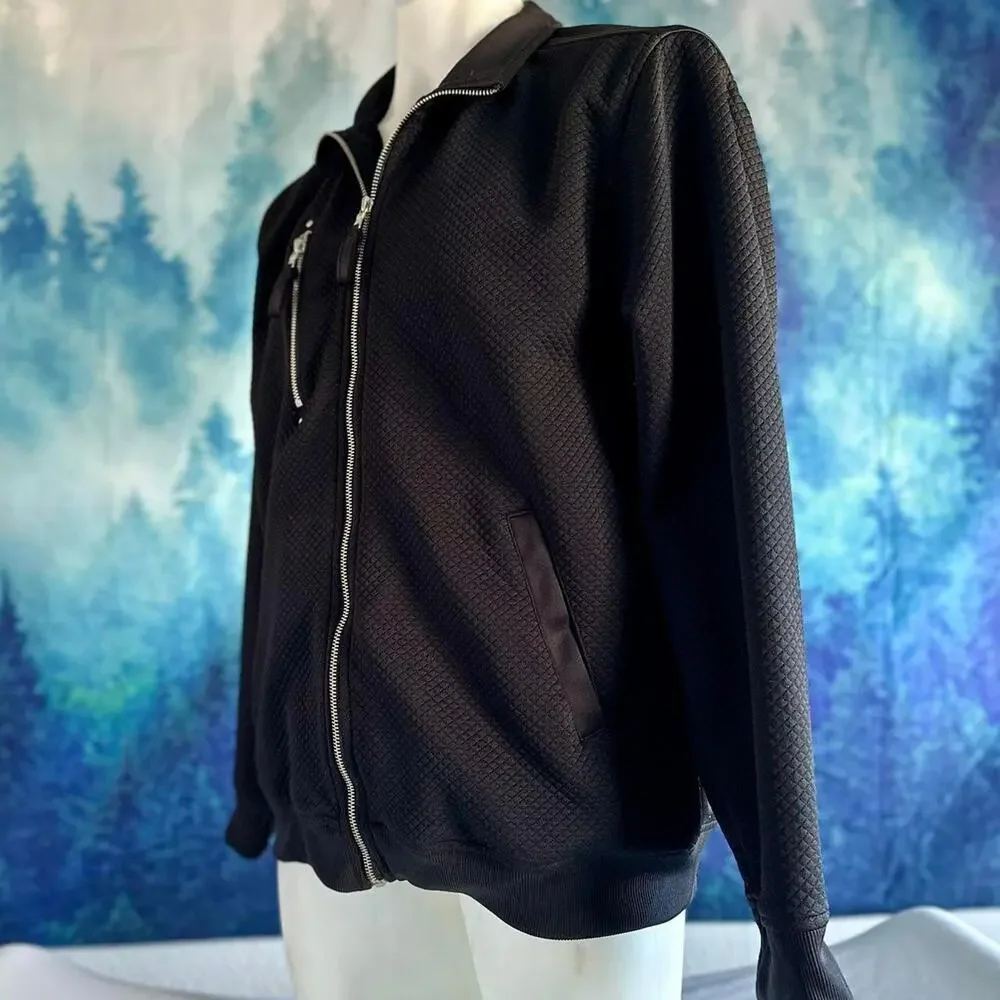 Mens Jacket Large Black Sleek Utility Lightweight Packable Travel Casual